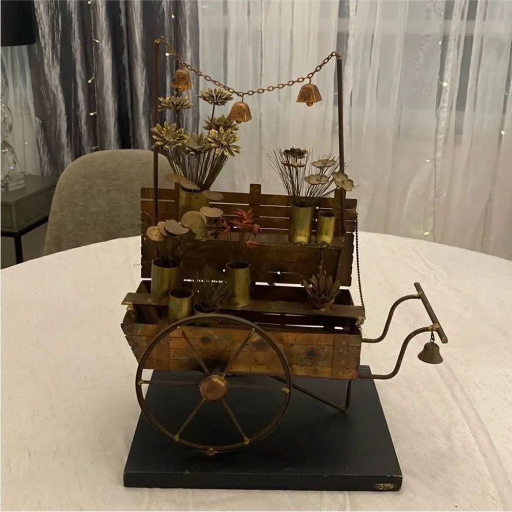Curtis Jere Vintage Metal Flower Cart Sculpture